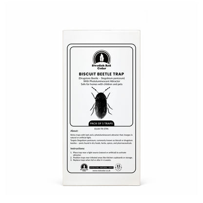 Packaging of Swedish Red Cedar Biscuit beetle Trap on a white background