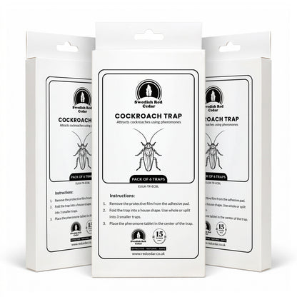 Three boxes of Swedish Red Cedar Cockroach Trap on a white background