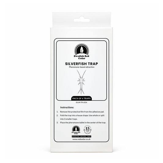 Packaging of Swedish Red Cedar Silverfish Trap on a white background